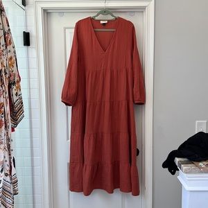 Rust orange Flowy midi dress